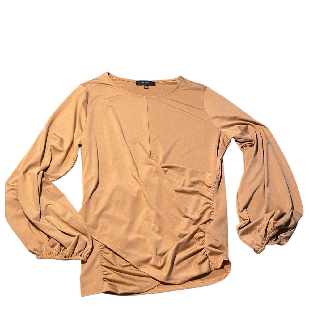 Elegant Tan Ruched Blouse